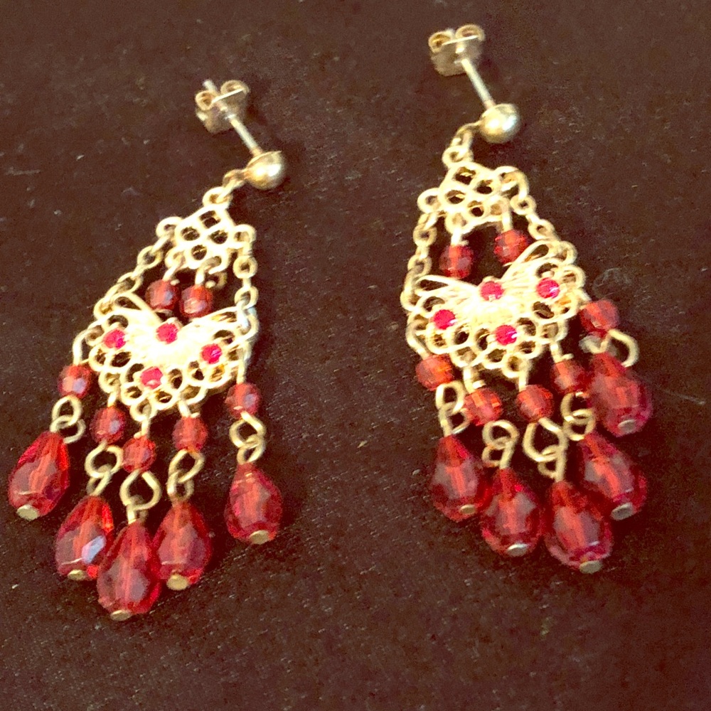 Red & Gold Chandelier Earrings